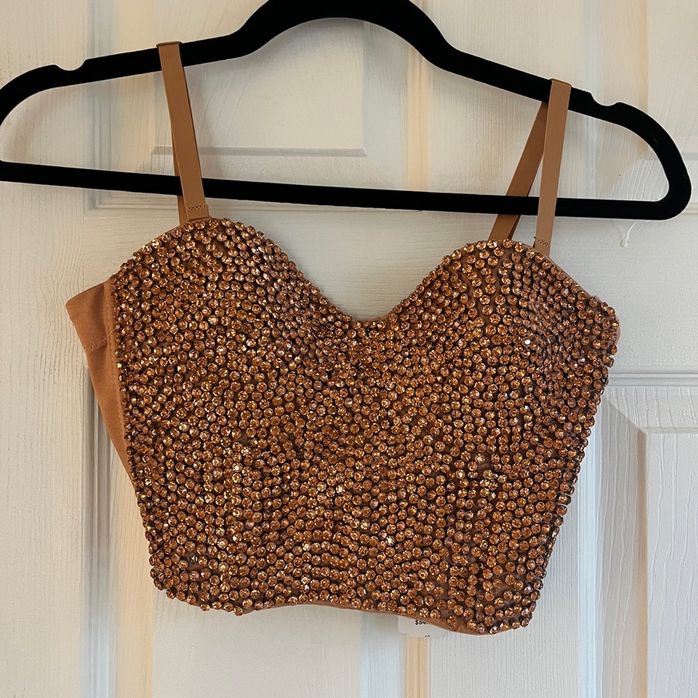 New Wet Seal Cropped Rose Gold Rhinestone Bustier - with tags Size Small